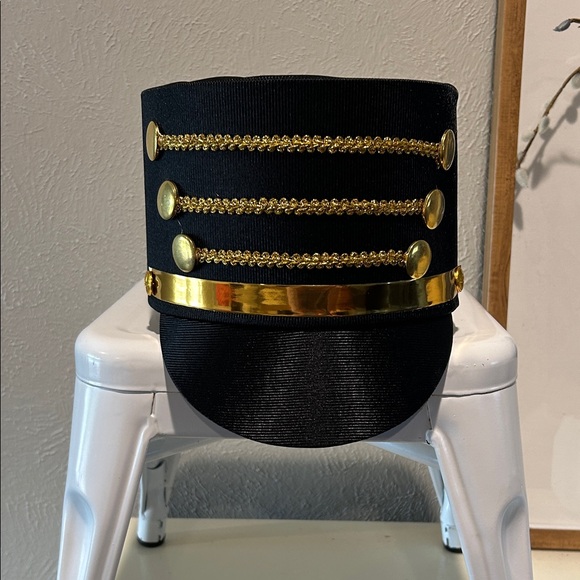 Adult Black with Gold Trim Military Style Hat, One-Size - Picture 2 of 3